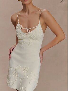 Meshki Cream Mini Dress with Floral Appliqué